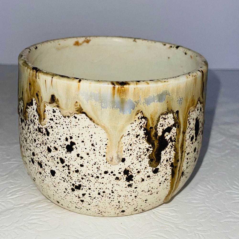 Handcrafted Studio Pottery Drip Glaze Speckled Ceramic Bowl Planter Signed NK